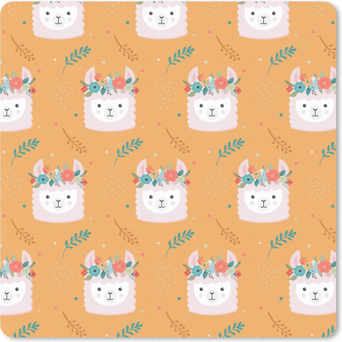 Muismat 20x20 cm - Mousepad Lama - Bloemenkrans - Patroon - Muismatten