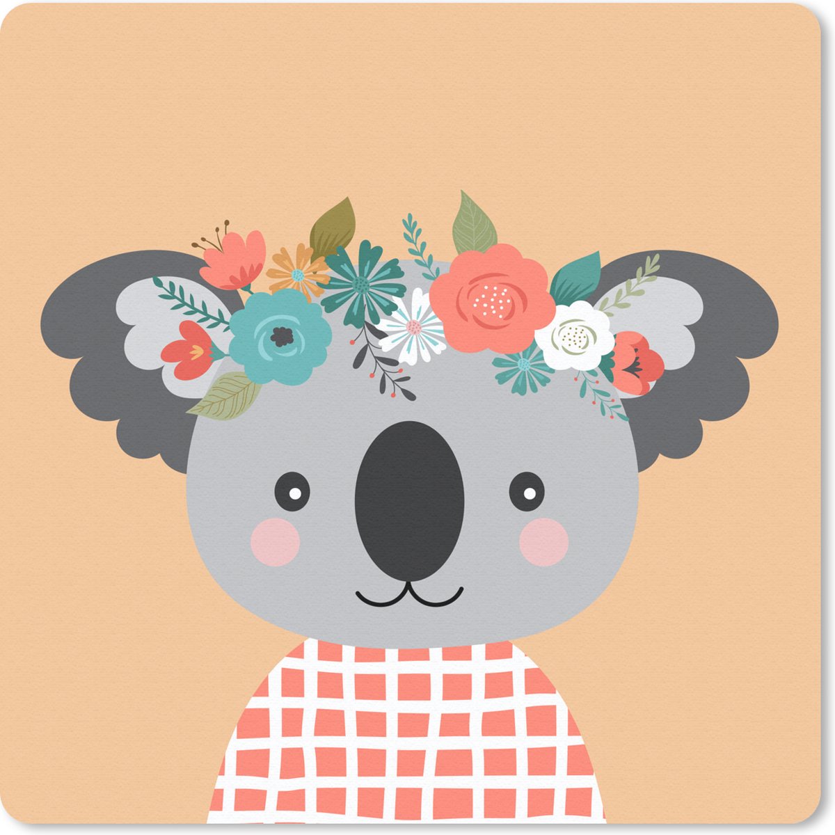 Muismat 30x30 cm - Mousepad Koala - Bloemen - Kroon - Muismatten