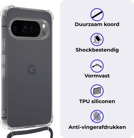 Coque adaptée pour Google Pixel 9 Pro XL, coque en Siliconen résistante aux chocs avec cordon, étui avec cordon de téléphone – Coque adaptée pour Google Pixel 9 Pro XL, coque antichoc avec cordon – Transparent