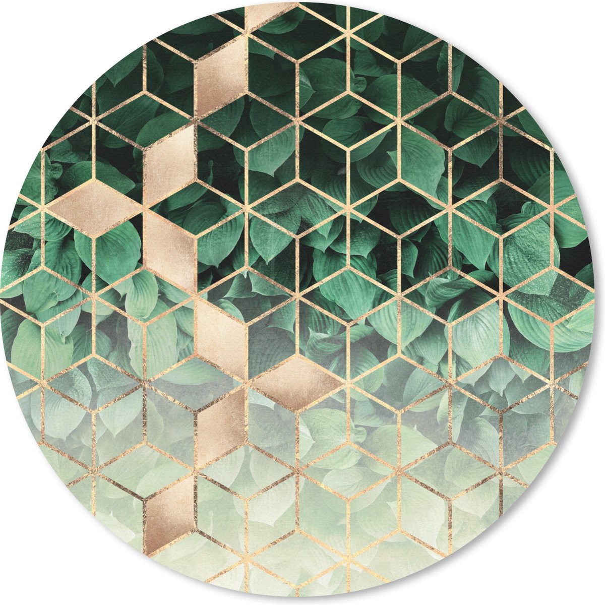 Muismat rond 40x40 cm - Mousepad Bladeren - Goud - Patronen - Kubus - Luxe - Ronde muismatten
