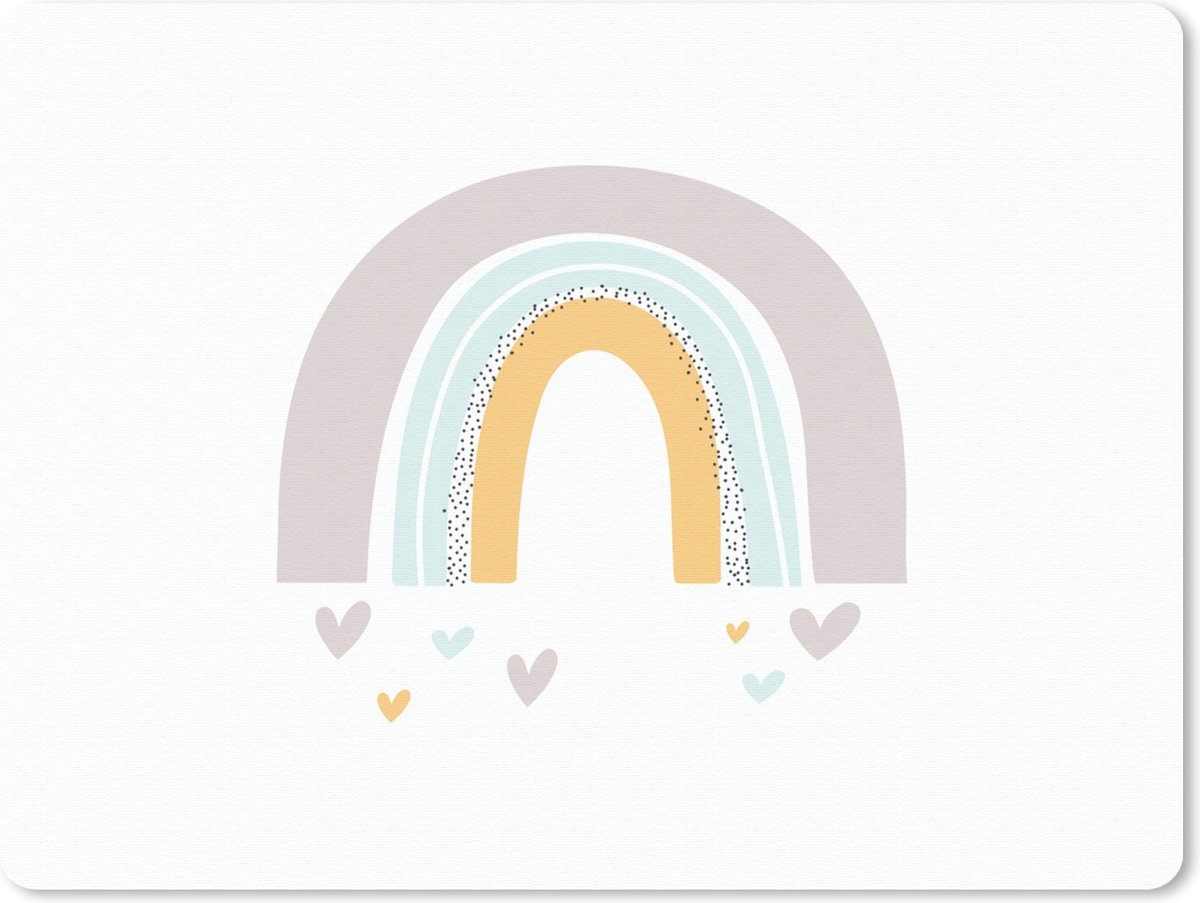 Muismat 23x19 cm - Mousepad Regenboog - Hartjes - Meisjes - Jongens - Pastel - Muismatten