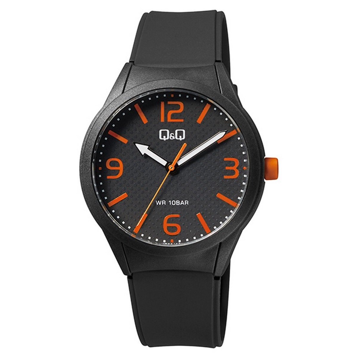 QQ VR28J028Y - Horloge - Sport - Analoog - Unisex - Plastic band - Rond - Cijfers - Kunststof - Zwart - Oranje