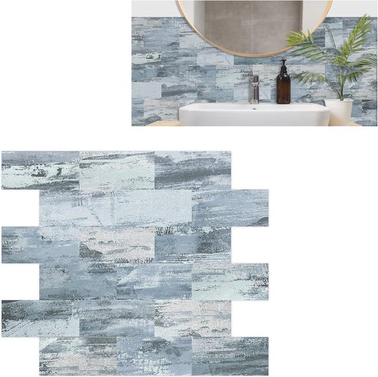 FoLIESEN 3D-tegelstickers voor badkamer. keuken. badkamer. mozaïektegel blauw. tegelfolie zelfklevend. mozaïek oceaan. 4 stuks