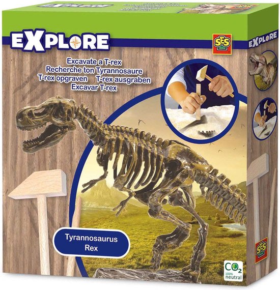 Foto: Ses explore t rex skelet opgraven opgravingsset dino met houten beitel en hamer dinosaurus speelgoed