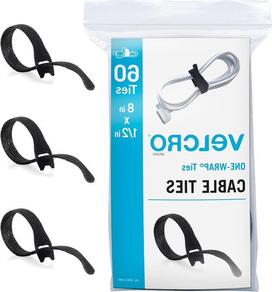 VELCRO Brand One-WRAP Kabelbinders, 60 stuks, 20,3 x 1,27 cm, meerkleurig, sterk en herbruikbaar kabelmanagement, voor thuis, kantoor en datacenters