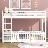 Bol.com KOMHTOM Stapelbed 200x90 cm met rechthoekige ladder bed Kinderbed met rails en deurtjes wit aanbieding