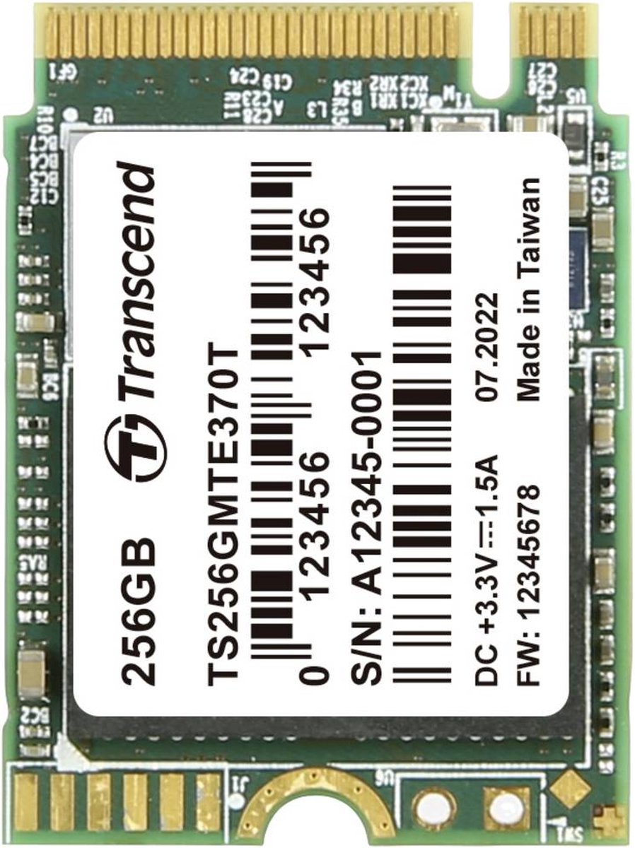 Transcend MTE370T 256 GB NVMe/PCIe M.2 SSD 2230 harde schijf PCIe NVMe 3.0 x4 Industrial TS256GMTE370T