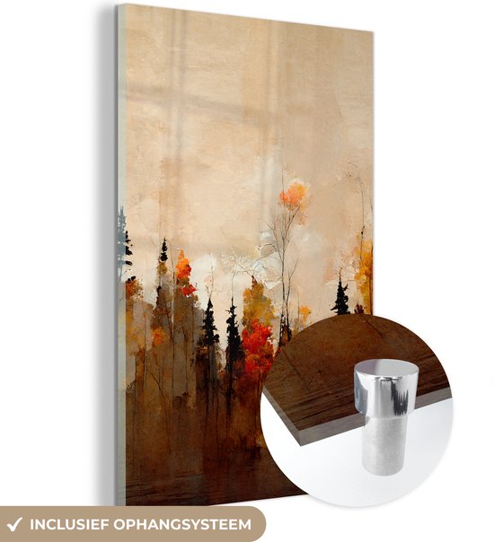 MuchoWow® Glasschilderij 120x180 cm - Schilderij acrylglas - Natuur - Bomen - Kunst - Bruin - Beige - Foto op glas - Muurdecoratie woonkamer - Wanddecoratie slaapkamer - Schilderijen