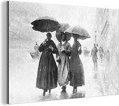 Tableau aluminium 150x100 cm - Décoration murale métal - Femmes - Parapluie - Zwart et blanc - Rue - Décoration murale métal salon - Décoration industrielle - Photo sur dibond - Accessoires industriels chambre