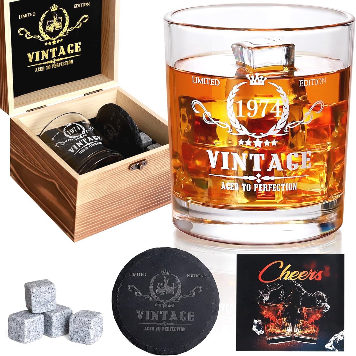 Vintage Whiskyglazen Set voor 50e Verjaardag - Uniek 50 Jaar Cadeau voor Mannen