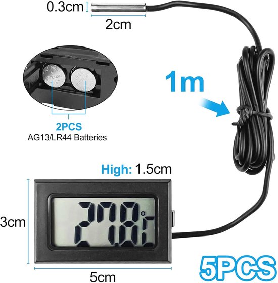 Digitale Aquariumthermometer Set Waterdicht met Sensor en LCD Display