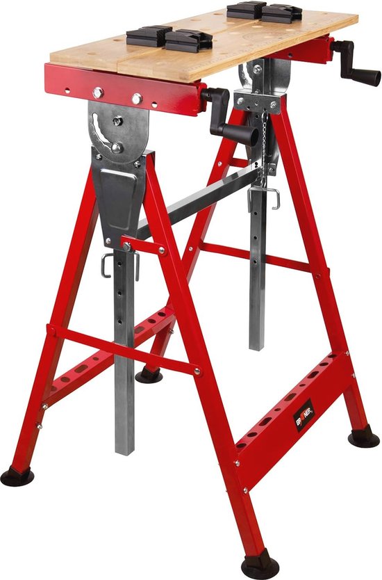 PONY 2-in-1 Opvouwbare Werkbank – 227 Kg Als Tafel, 454 Kg Als Zaagbok, 6 Hoogtes, Met Klemmen En Gereedschapsbak