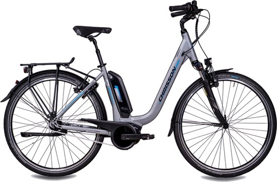 Chrisson E-Cassiopea Elektrische Fiets 28 Inch - E-bike 50 cm - Middenmotor - Damesfiets - 7 Versnellingen - V-Brakes - Zilvergrijs