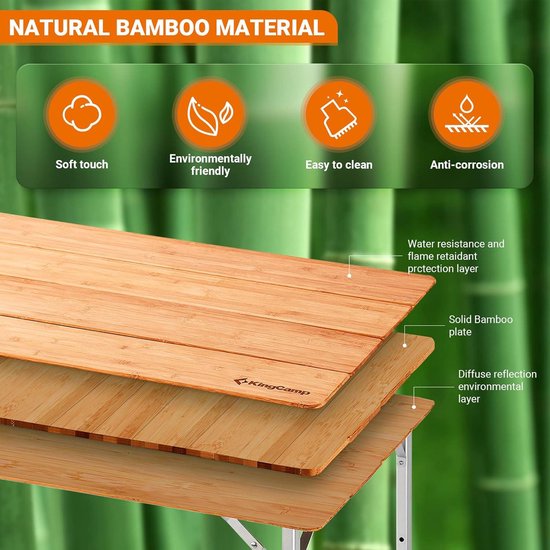 Campout Bamboe campingtafel met opbergnet - 100 x 65 cm