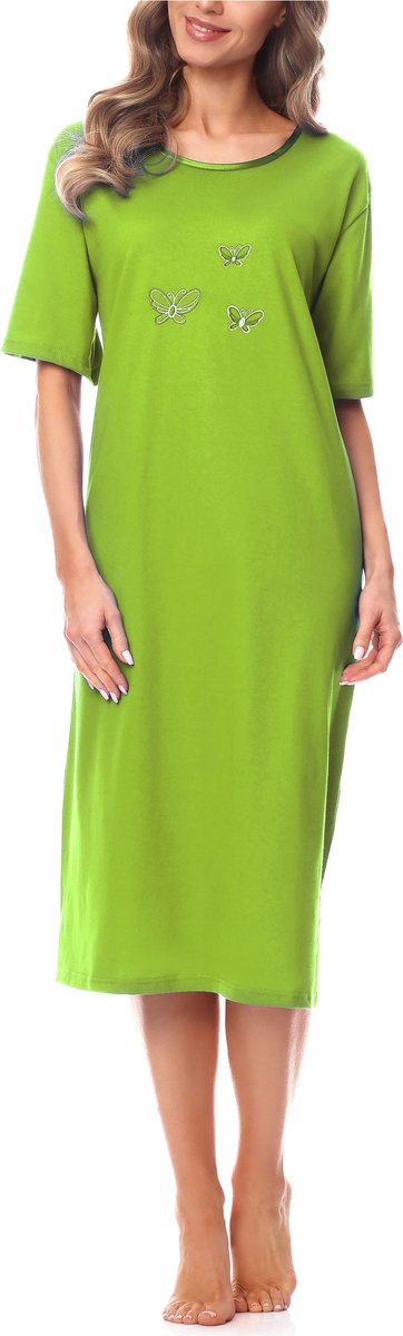 Merry Style Dames Nachthemd - Nachtjapon - Korte Mouwen - Katoen - MS-DR-Malwa-ND-KR - Groen - XXL