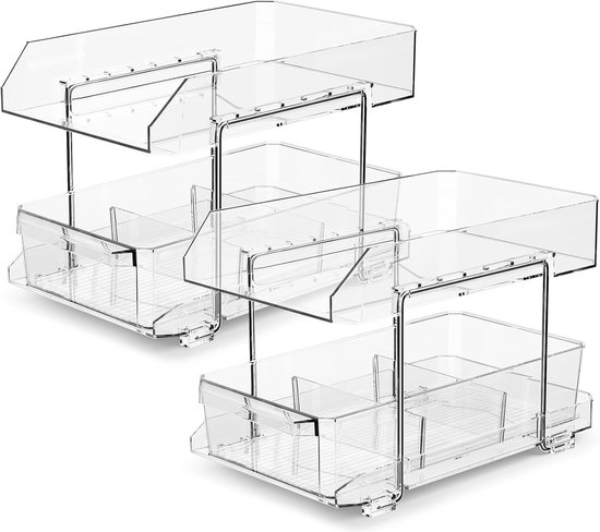 Lade Opslag Container, 3 Compartimenten Kunststof Stapelbare Doorzichtige Keuken Pantry Kabinet Multifunctionele Under Sink Organizer Box Bin met Deksel voor Badkamer Keuken Koelkast(340*126*140 cm Lade Opslag Container, 3 Compartimenten Kunststof Stapelbare Doorzichtige Keuken Pantry Kabinet Multifunctionele Under Sink Organizer Box Bin met Deksel voor Badkamer Keuken Koelkast(340*126*140 cm