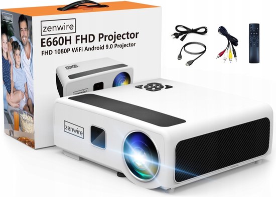 Zenwire E660H projector - Beamer - Android Full HD 1920x1080p met 4K-ondersteuning - 24000 Lm, 800 Ansi - Mini Beamer Miracast Airplay Autokeystone 4D Autofocus Bluetooth 5.0