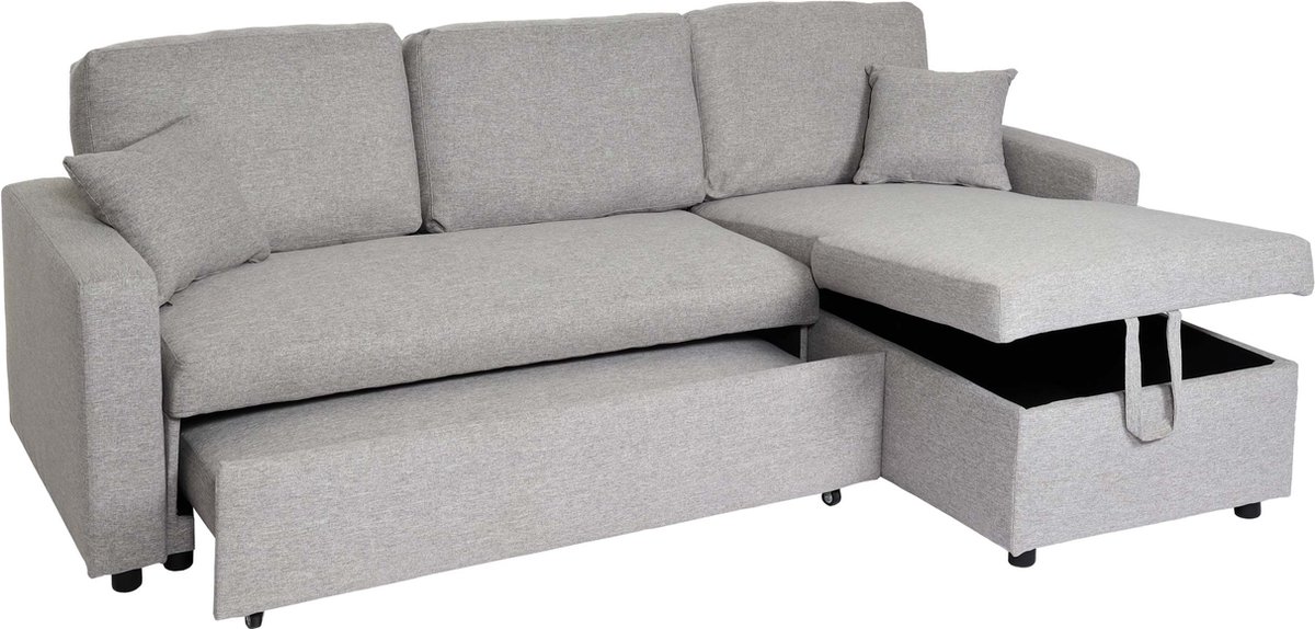 MCW Hoekbank met bed box -L17 bank L-vorm ligvlak Nosag vering 228cm ~ grijs