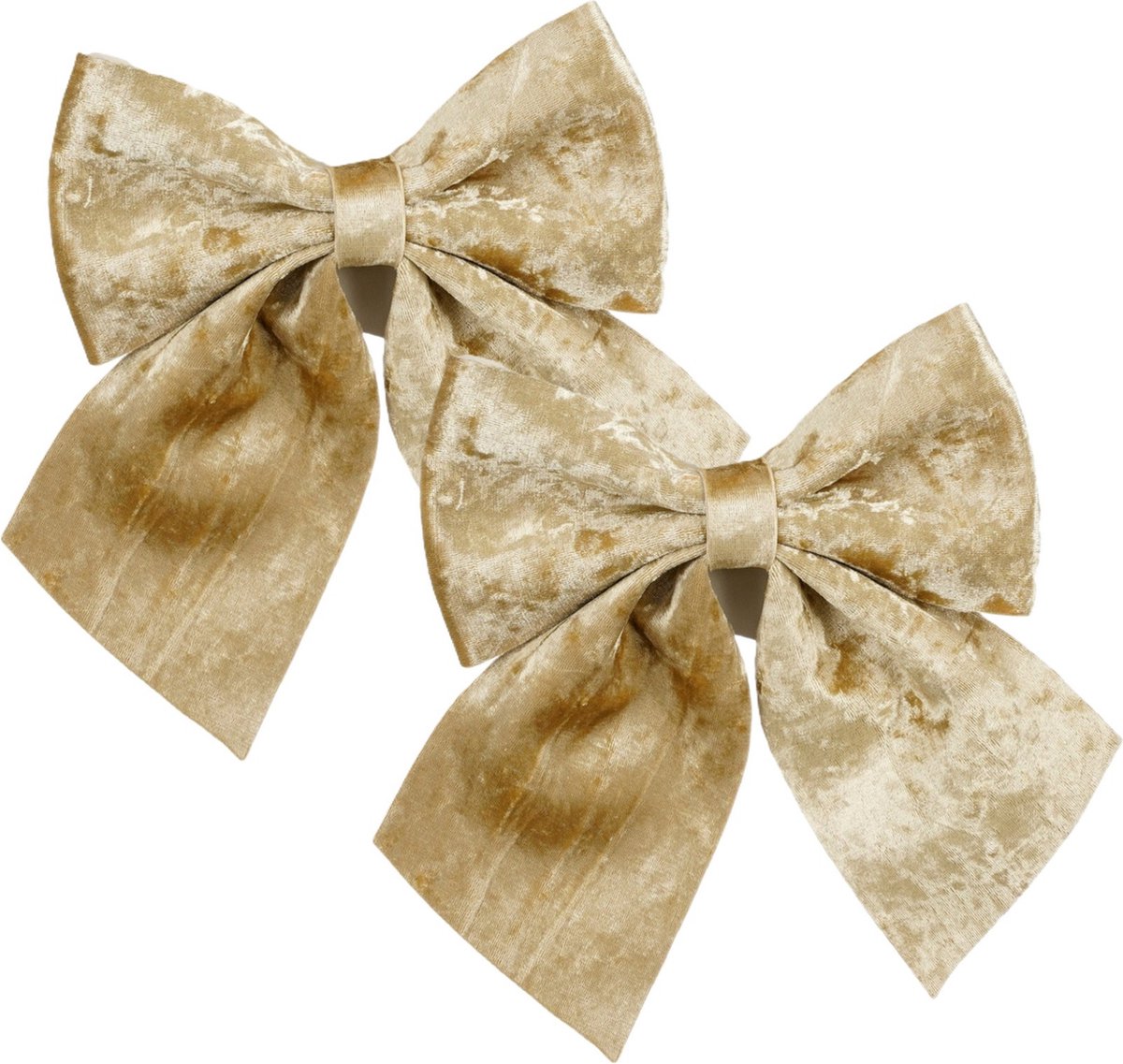 House of Seasons Kerst strik ornamenten - 2x - champagne - 20 x 24 cm - polyester fluweel - kerststrik