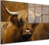 Schilderij Schotse Hooglander - Moderne wanddecoratie - Dieren - Glasschilderijen - Slaapkamer decoratie - Woonkamer accessoires - Acrylglas 150x100 cm