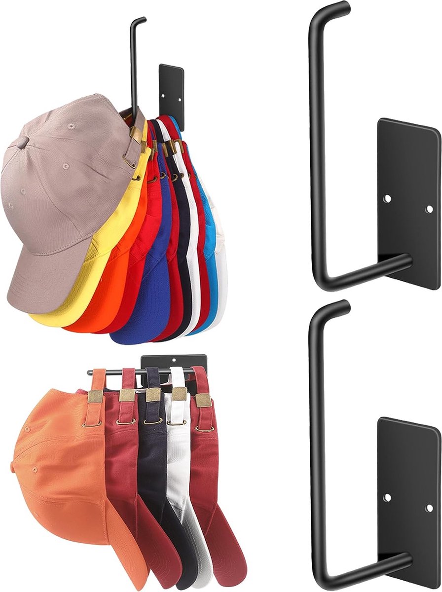 Porte-chapeaux pour casquettes de baseball (2 pièces) (Zwart) – Support mural adhésif