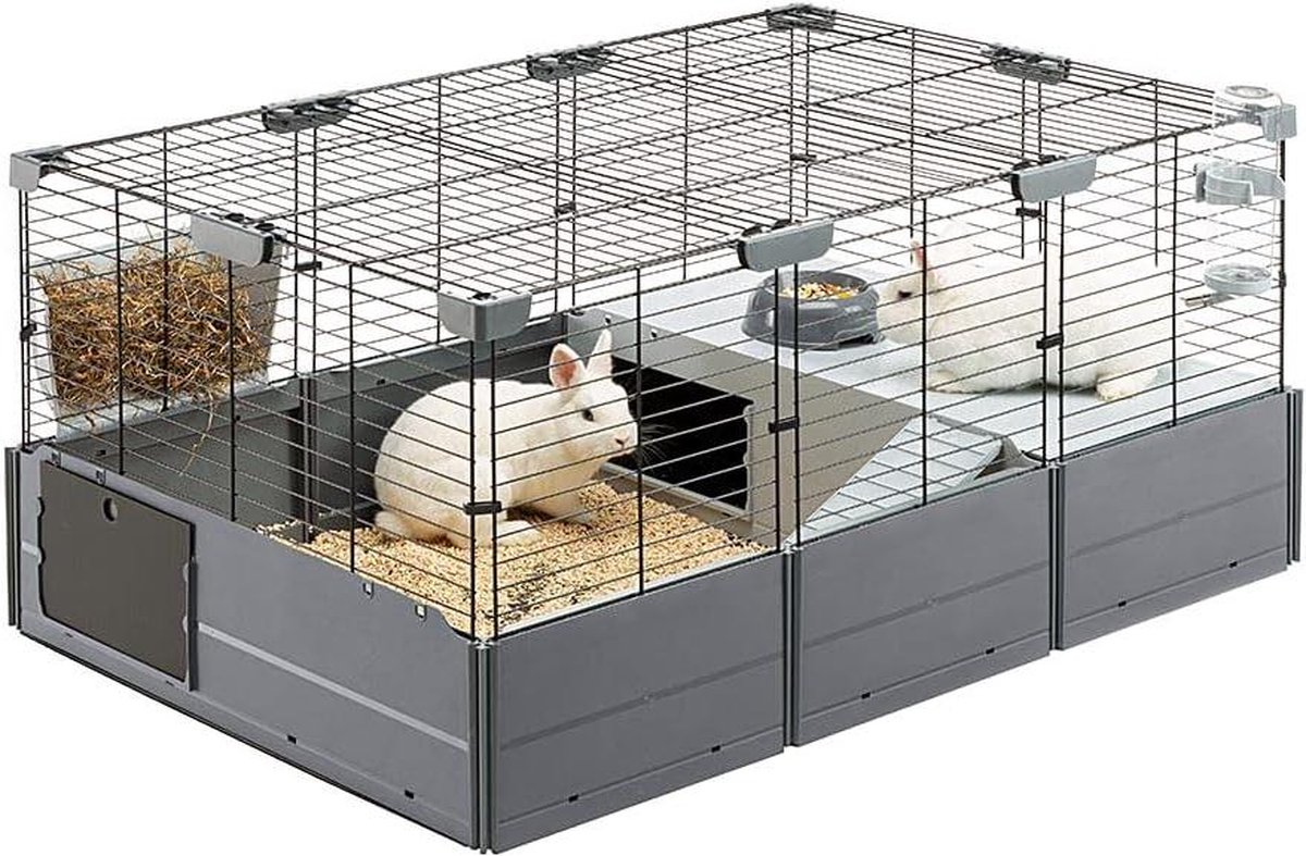 Hamsterkooi modulaire kooi voor konijnen en cavia’s MULTIPLA metaalgaas gerecycled plastic accessoires circulair duurzaam