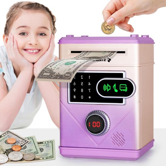 Highttoy Spaarpot voor Kinderen 3-12 jaar, Elektronische Spaarpot, kluis met Code Spaarvarken voor kinderen Veilige Kluis ATM Spaarpot Geldbank Speelgoed voor Jongens Meisjes, Rood