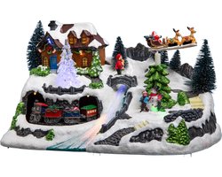 Feeric Lights & Christmas Kerstdorp - kerst tafereel - trein en slee - met led verlichting - 31 cm