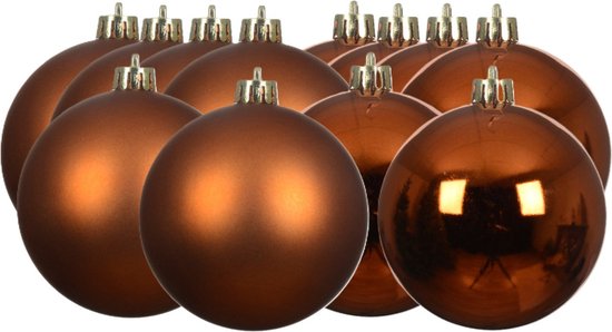 Boules de Noël Decoris - 12x pièces - 6 cm - cuivre/marron cognac - plastique - décorations de Noël