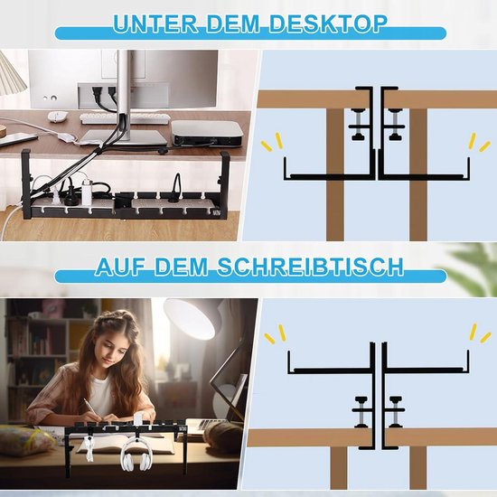 XL Kabelgoot Bureau TÜV-getest [2x50cm] Voor Ideaal Kabelmanagement Ruime Kabelgeleiding Robuuste En Slimme Kabelgoot Zwart