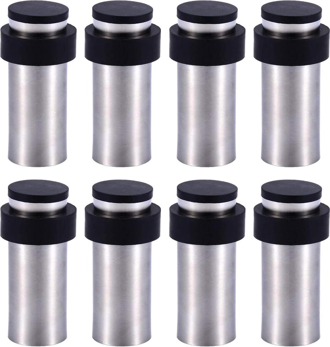 Deurstopper Cilindervormige Vloer of Muur Deurstopper - Roestvrij Staal - 8.5cm - Rubber
