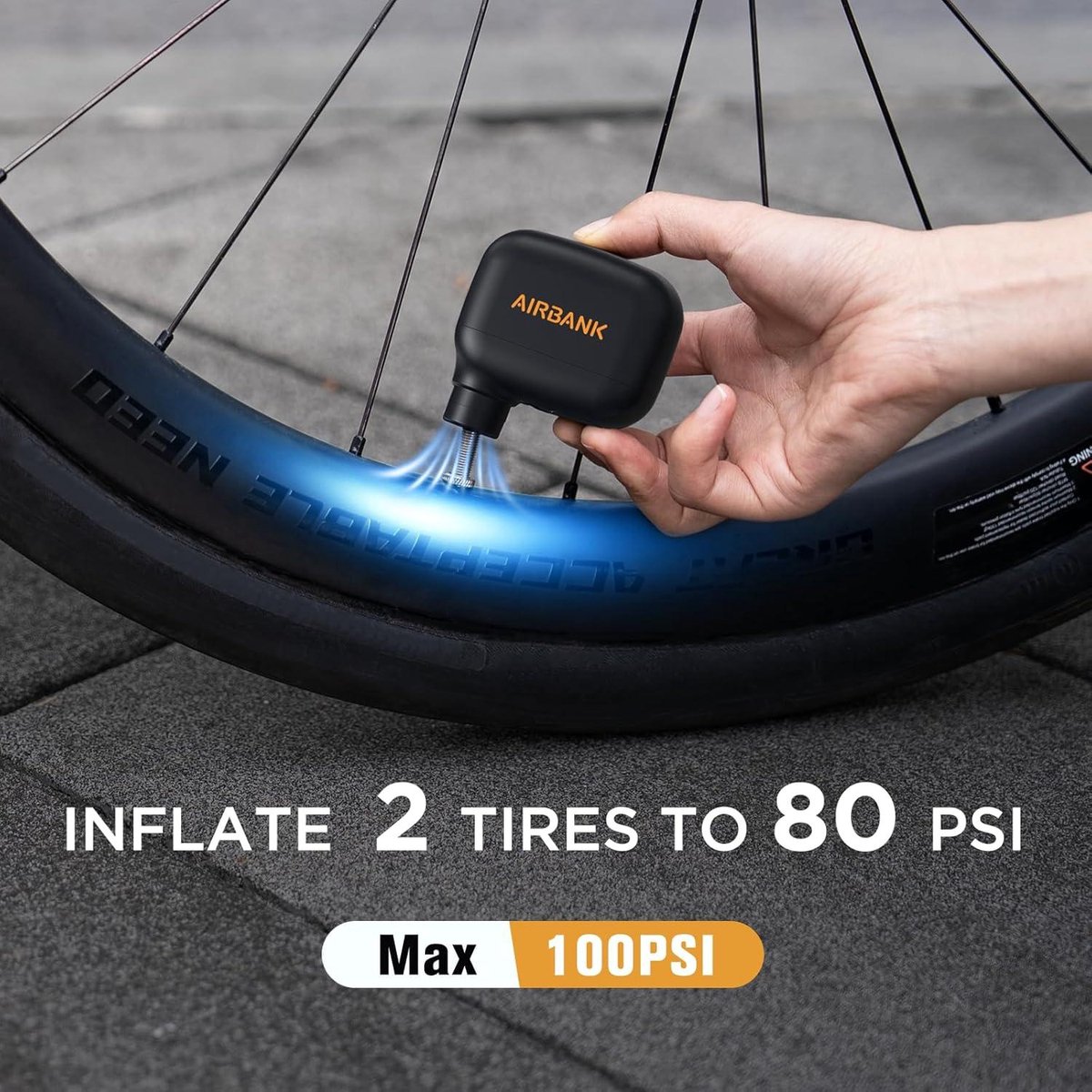 Pompe à Vélo électrique 100PSI - Rechargeable, 3 Modes Automatiques - Vélos, Voitures, Ballons