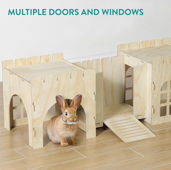 BWOGUE Extra groot houten konijn kasteel konijnenhuis en schuilplaatsen Afneembare kleine dieren spelen schuilplaats hut voor indoor volwassen konijn cavia chinchilla habitat