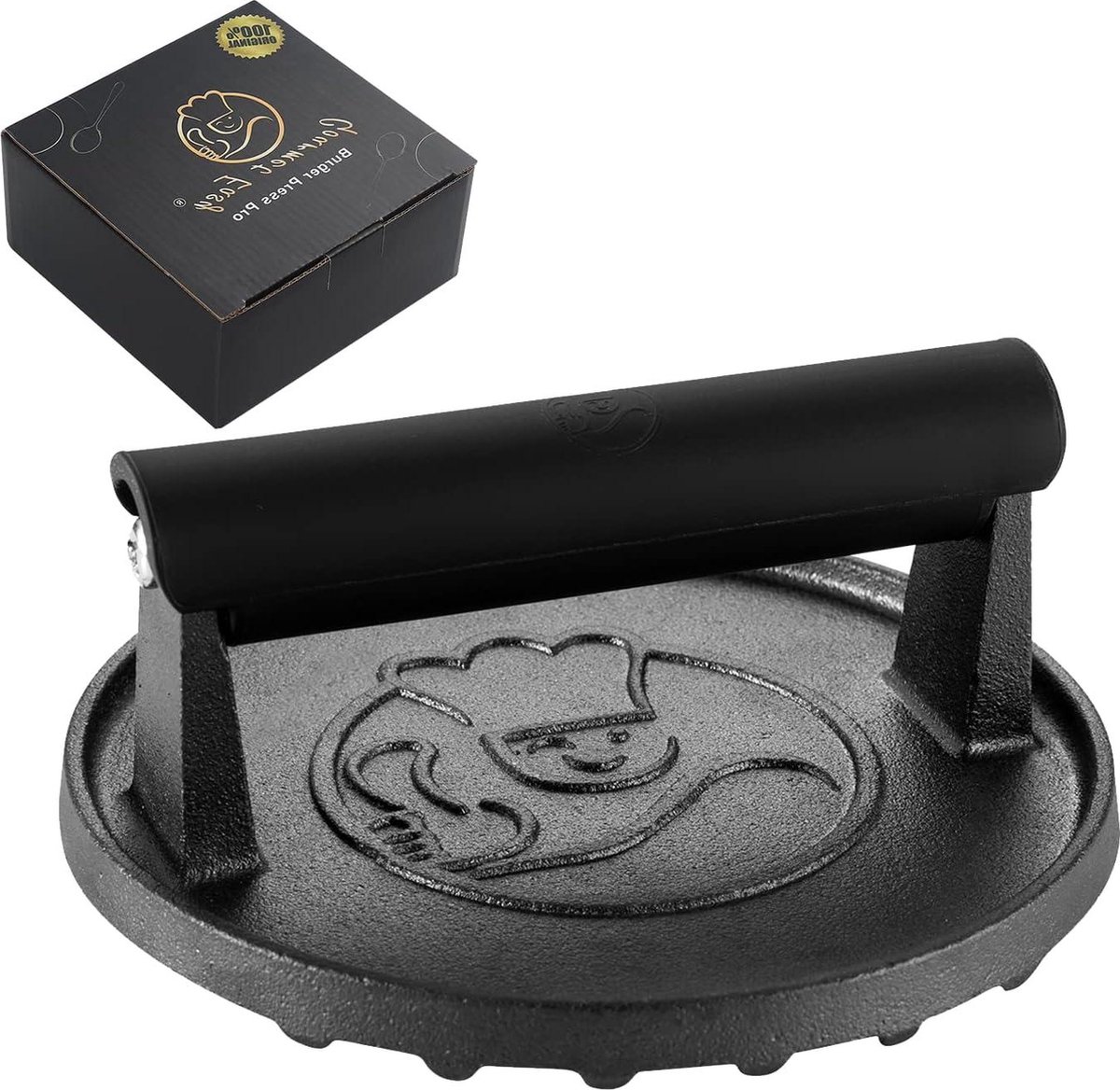 Heavy Duty Hamburgerpers met hittebestendig handvat Gietijzeren grillpers Spek pers Sandwich pers Ronde hamburgersmasher Voor bakplaat Vleespers BBQ grillen accessoires