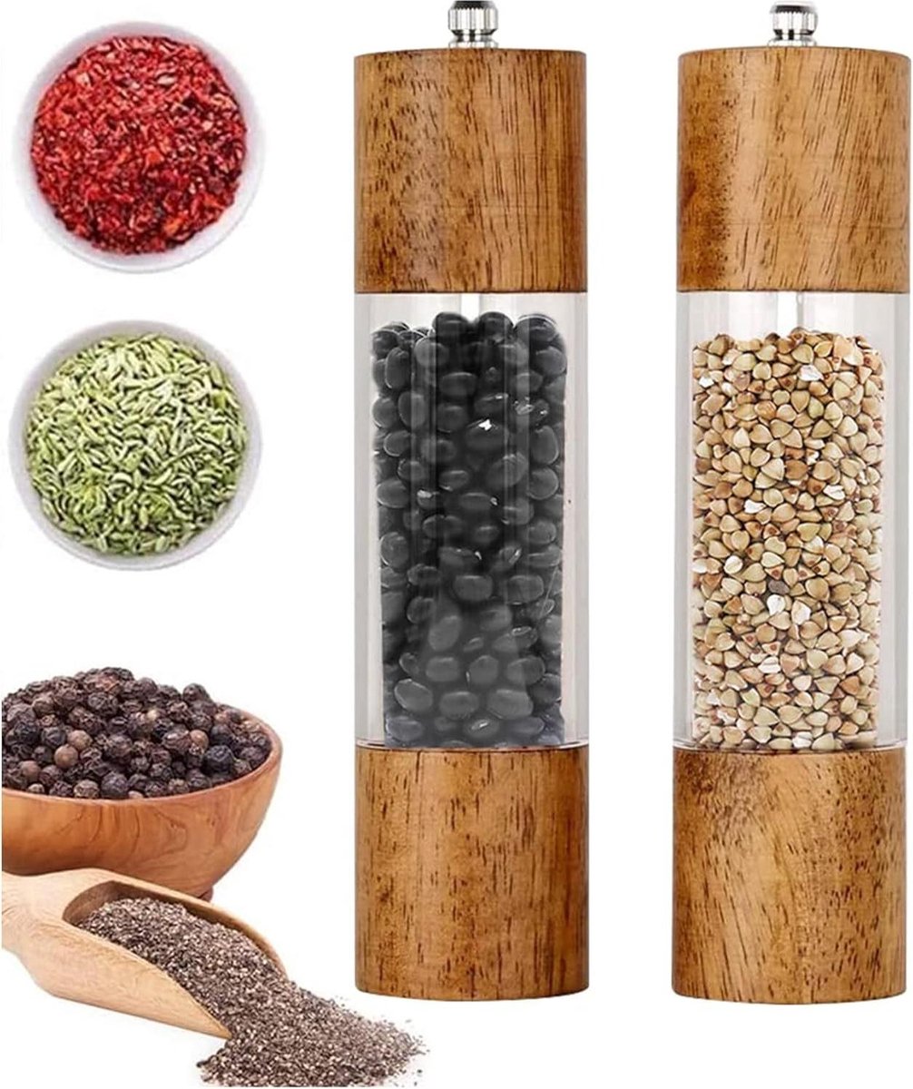Pepermolens met Keramisch Maalwerk Set van 2 Navulbaar Handmatige Keuken Molen voor Peper Zout en Kruiden