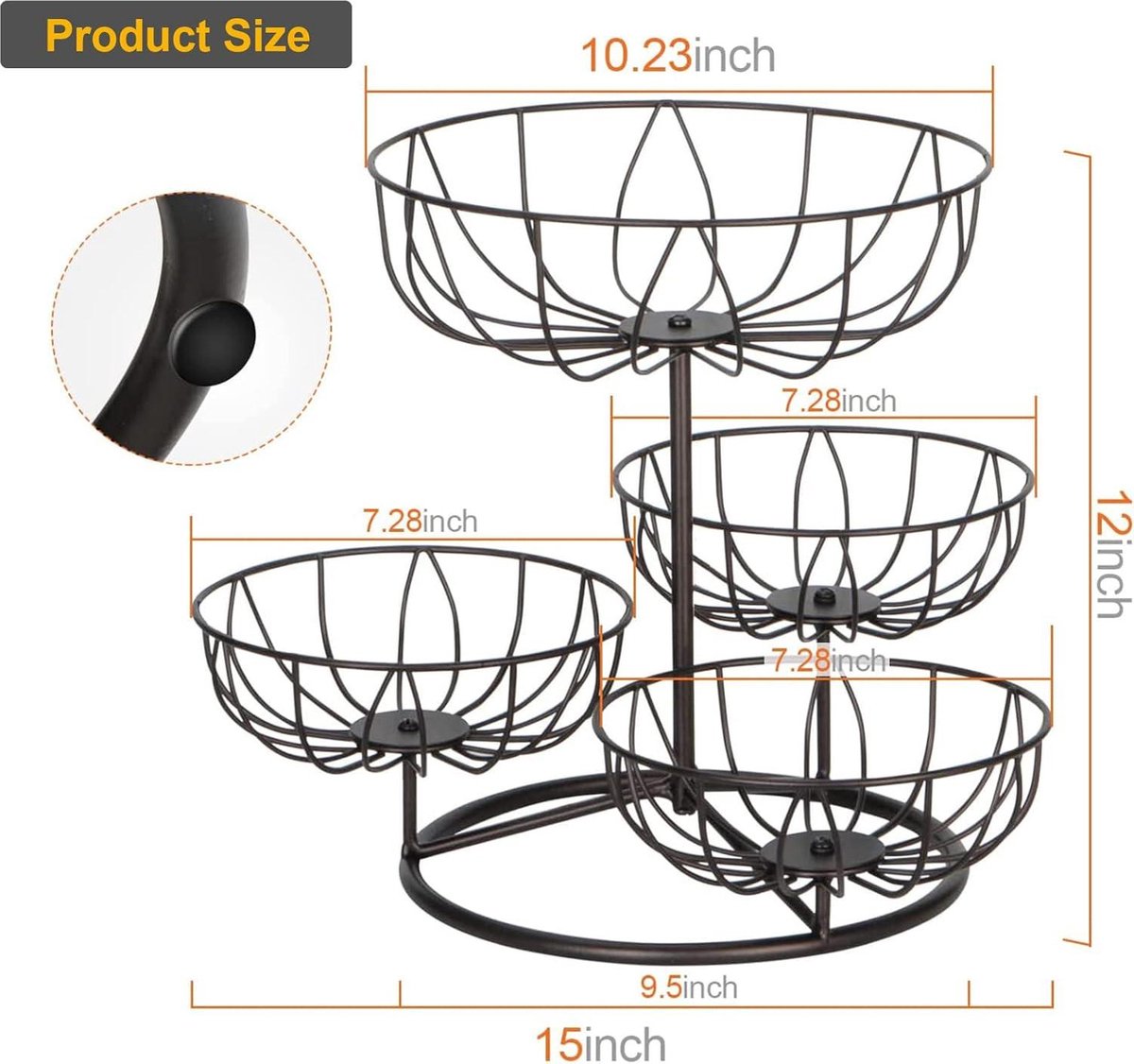 Spieringstore® Fruitschaal Etagère 3 laags - Fruitmand metaal - RVS