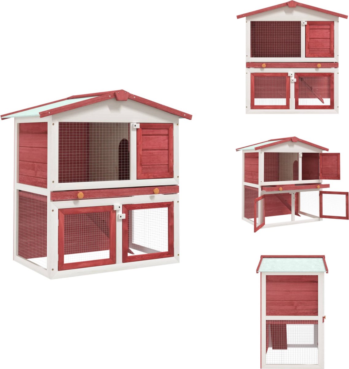 vidaXL Konijnenhok – Konijnenhokken – Dierenhok – Dierenhokken – Konijnenhok voor buiten met 3 deuren hout rood vidaXL Konijnenhok – Konijnenhokken – Dierenhok – Dierenhokken – Konijnenhok voor buiten met 3 deuren hout rood