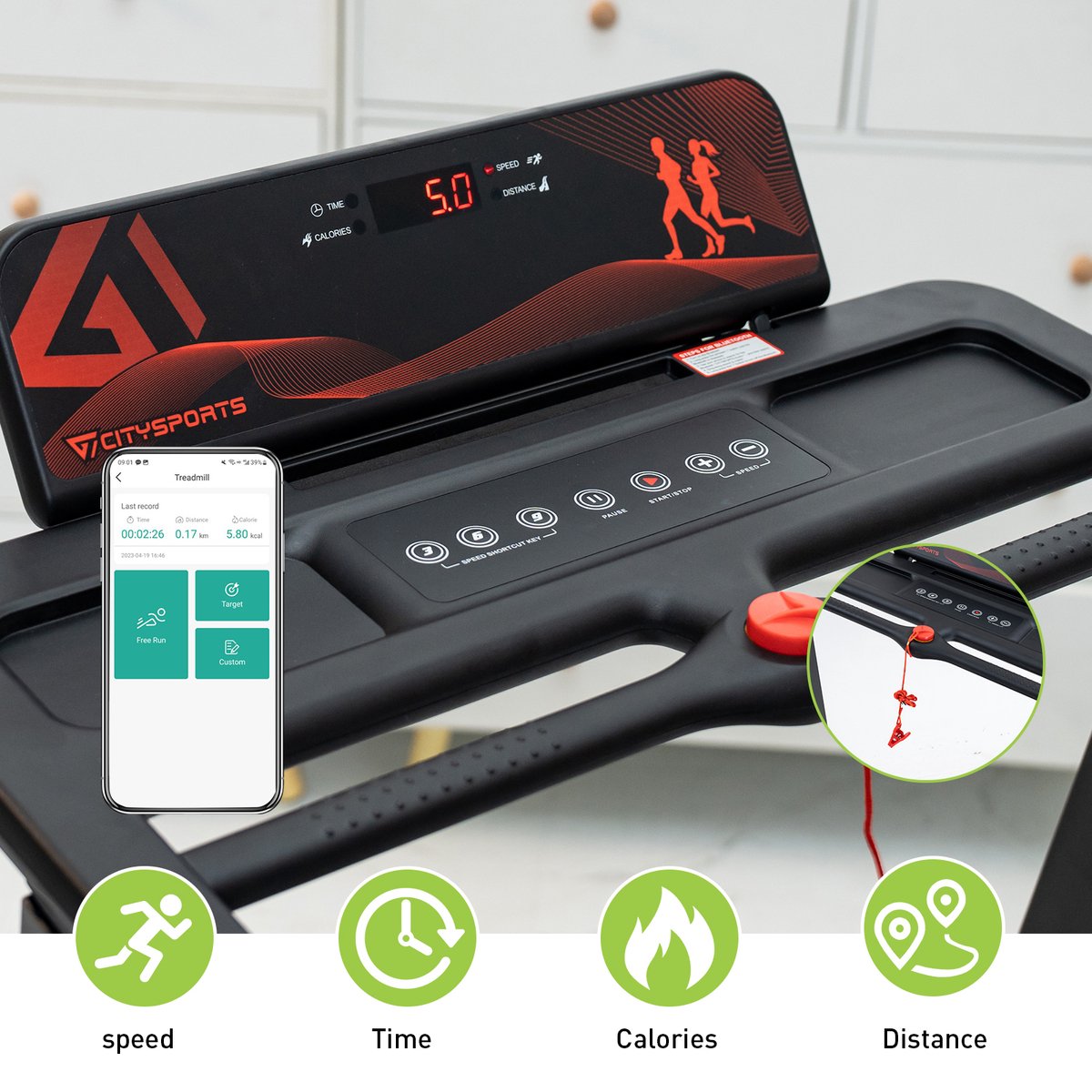 Afbeelding 2 van CITYSPORTS WP9 loopband - loopband voor thuis met helling- opvouwbare loopband tot 12 km/u- met LED-display loopbandbureau