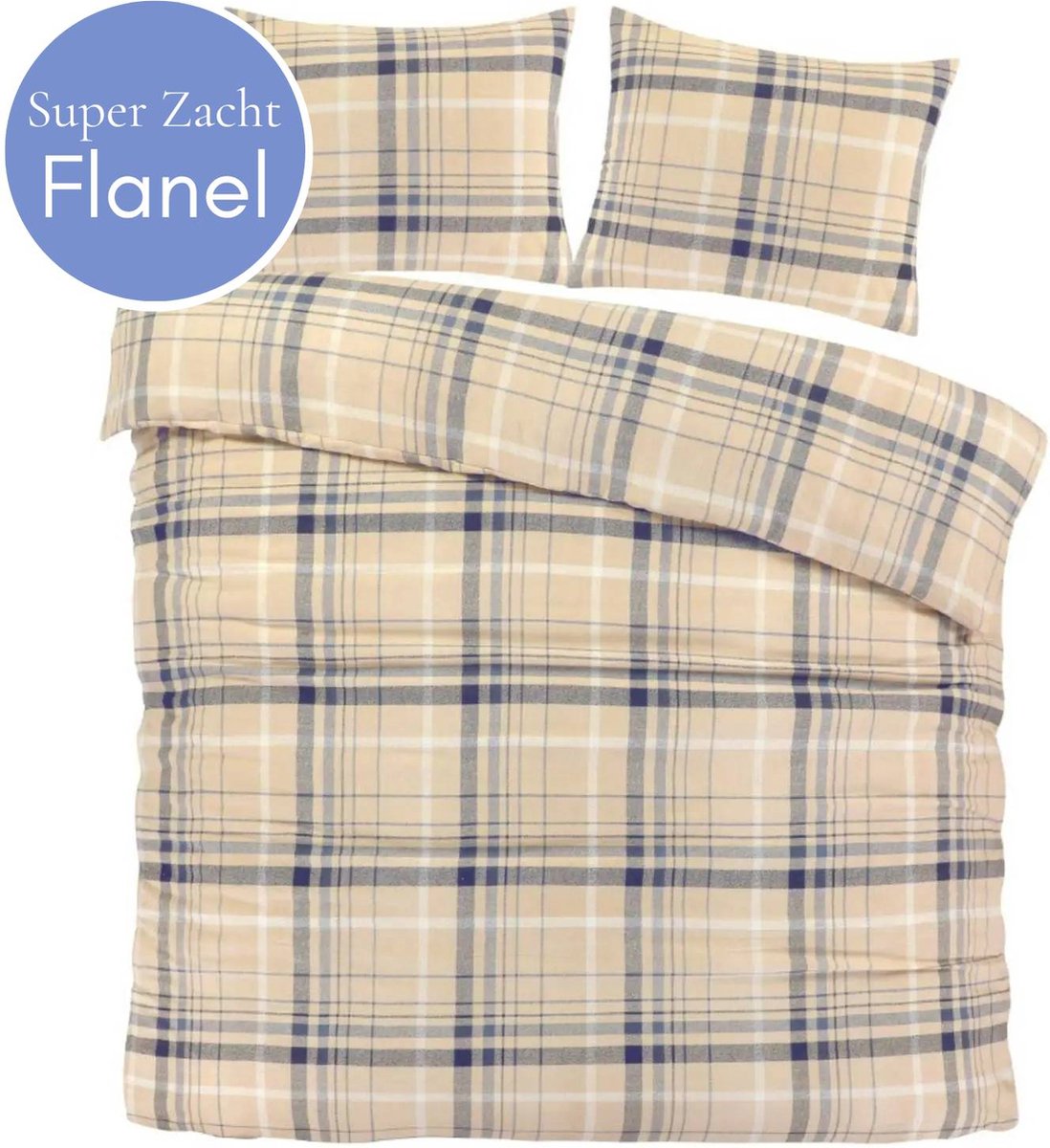 Droomtextiel Flanel Dekbedovertrek Solden Beige - 240x200/220 cm - Super Zacht