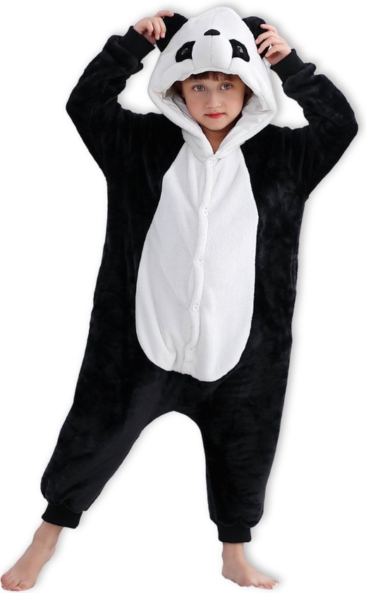 BoefieBoef Dieren Onesie Verkleedkleding Kinderen 10-14 jaar – Comfortabele Kostuum Pyjama – Maat 140 tot 160 – Dierenpak voor Jongens en Meisjes – Carnaval of Dierenpak - Verkleedkleding - Kerst- of Verjaardag Cadeau - Panda wit zwart