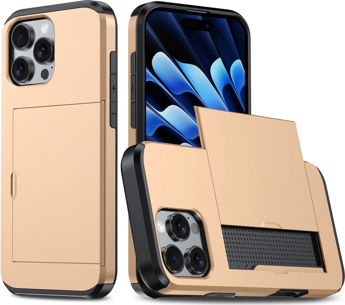 Mobigear Hoesje geschikt voor Apple iPhone 16 Pro Telefoonhoesje met Kaarthouder Hardcase | Mobigear Card Backcover Shockproof met Pasjeshouder | Kaarthouder voor 2 Pasjes | Hoesje voor Pinpas / OV Kaart / Rijbewijs | Schokbestendig iPhone 16 Pro