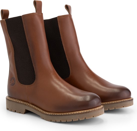 Travelin' Forsand - Halfhoge dames chelsea boots - 100% hoogwaardig leer -  Cognac | bol