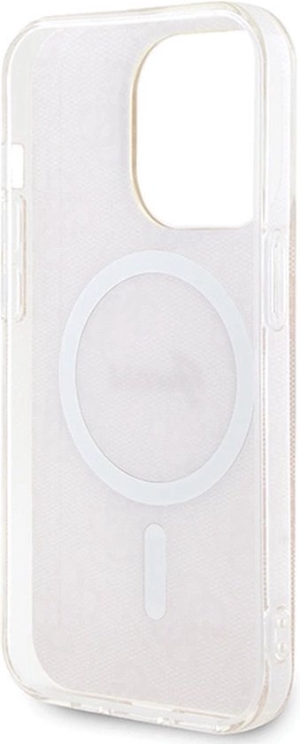 Coque transparente à motif discret et anneau MagSafe.
