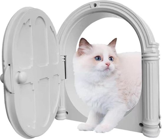 Kattenluik voor Deur, Kattenluik voor Binnendeur, Huisdiervrije Deuren voor Kleine Katten tot 20 lbs, Eenvoudige Installatie, Blokkeert Hond en Kattenbakgeuren (Wit)