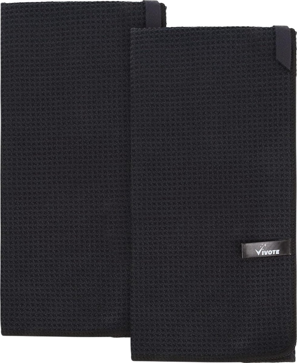 Hoogwaardige Zwart Microvezel Keukendoeken Set 2 Stuks 50x70 cm Wafelstructuur