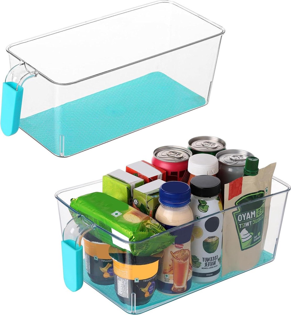 Fridge Storage Containers with Non-Slip Base and Handles 2-Pack Bathroom Cellar Cabinet Drawers Freezer Organizers