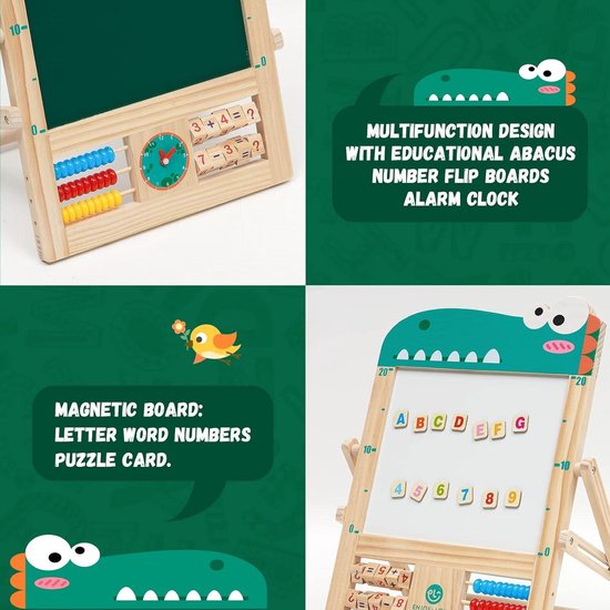 Chevalet Magnétique Double Face En Bois – Tableau Noir/blanc, Avec Lettres, Perles Et Horloge, Pliable, Pour Enfants