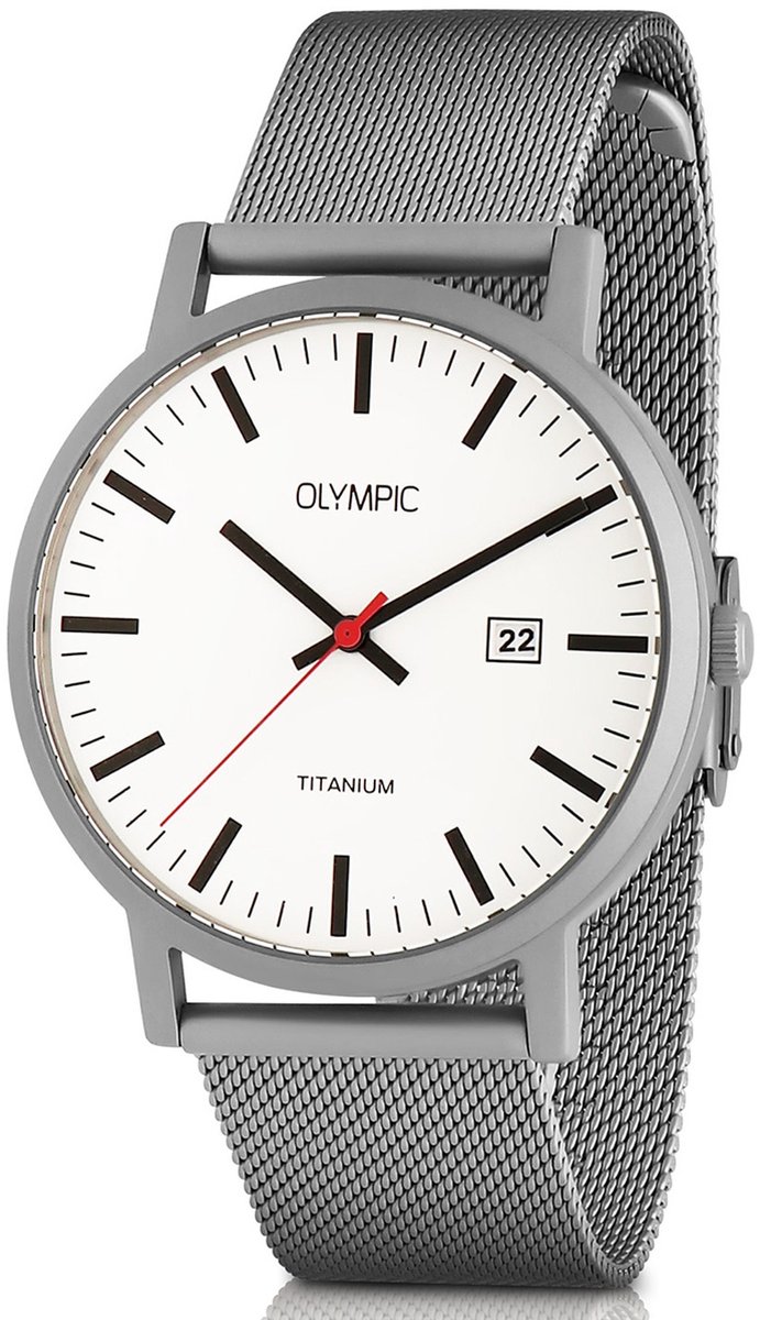 Olympic OL26HTT219 Josh Heren Horloge - Mineraalglas - Titanium-Staal - Zilverkleurig - 40 mm breed - Quartz - Gesp - 5 ATM (douchen)