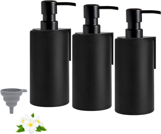 EMPO Doorzichtige glazen zeepdispenser met ABS kunststof pomp, kristallen lotiondispensers voor gootsteen, badkamer (zwart
