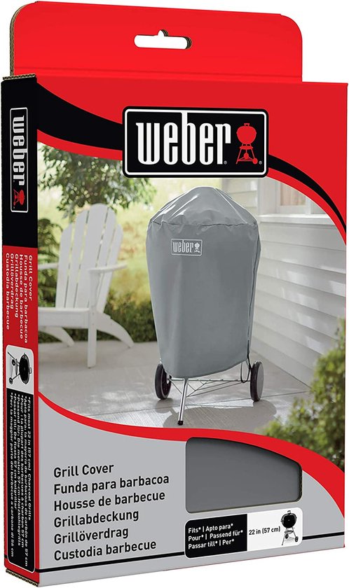 Grijze Weber barbecuehoes, geschikt voor 57 cm houtskoolbarbecues.